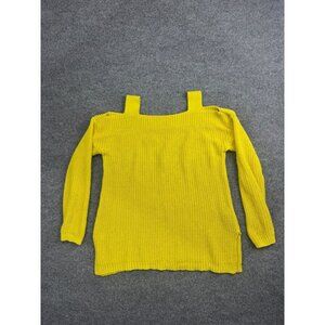 Soft Surroundings Cold Shoulder Sweater Women's M Yellow Pullover Linen Blend